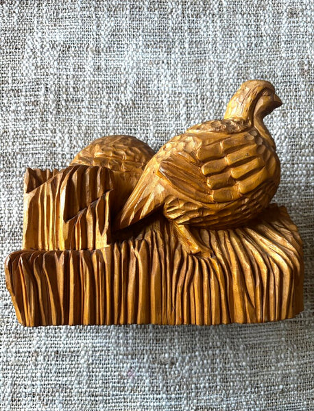 Wooden Hand Carved Quail Sculpture