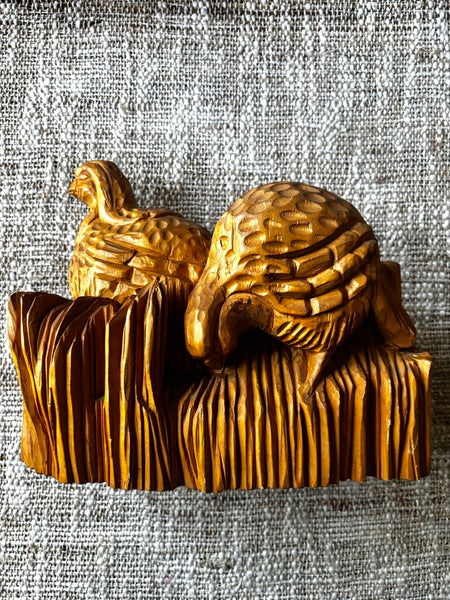 Wooden Hand Carved Quail Sculpture