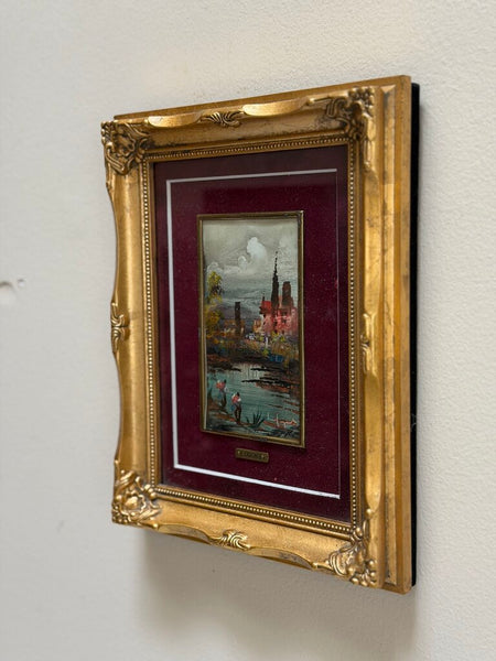 1630 Italian Burgundy Matted Outdoor Scene Painting