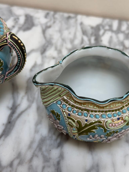 Antique Japanese Moriage Hand Painted Sugar and Creamer Set