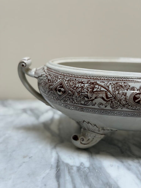C. 1860-1880 Antique English Staffordshire Brownfield Brown Transferware Tureen
