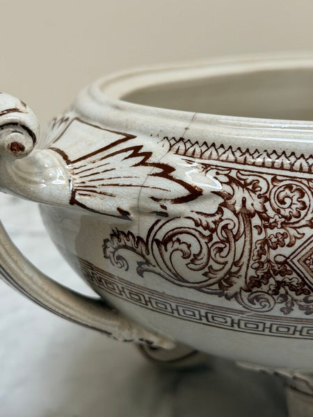C. 1860-1880 Antique English Staffordshire Brownfield Brown Transferware Tureen