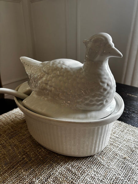 White Ceramic Pheasant Covered Tureen