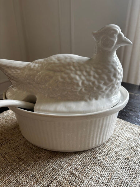 White Ceramic Pheasant Covered Tureen
