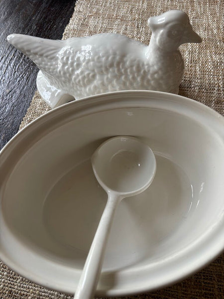 White Ceramic Pheasant Covered Tureen