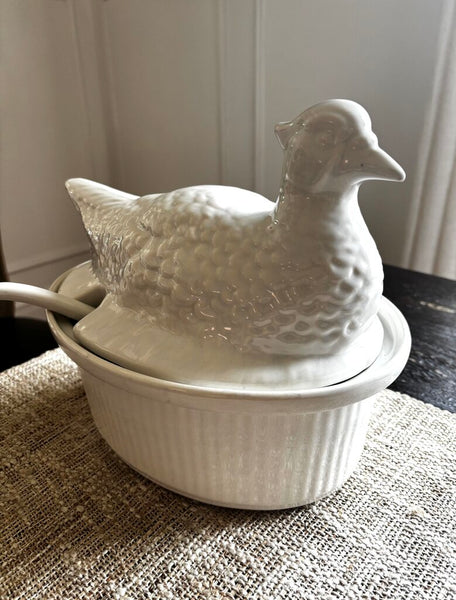 White Ceramic Pheasant Covered Tureen