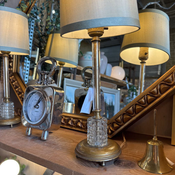 Pair of lovely French boudoir lamps gilt, glass, crystal / diminutive and lovely patina