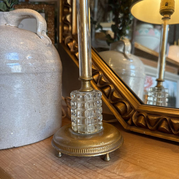 Pair of lovely French boudoir lamps gilt, glass, crystal / diminutive and lovely patina