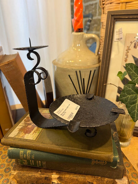 Black metal candle holder and ashtray 70's