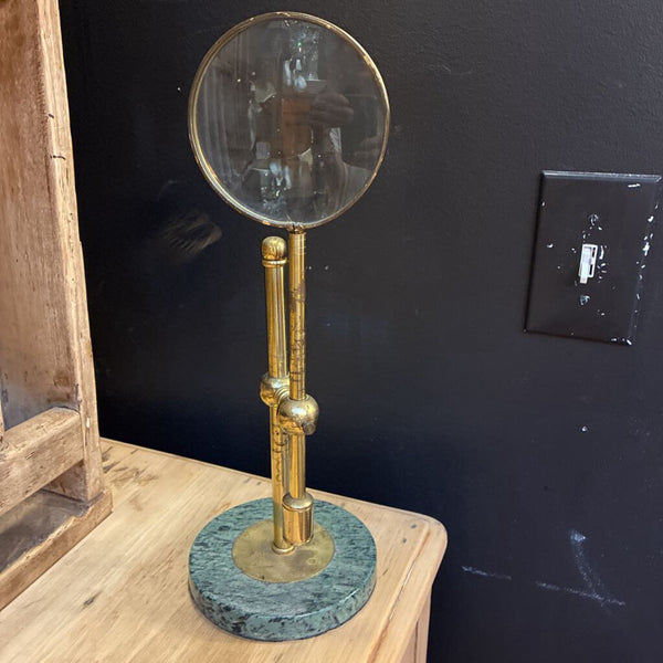 Vintage Brass Magnifying Glass on Marble Stand 13"w x 5"