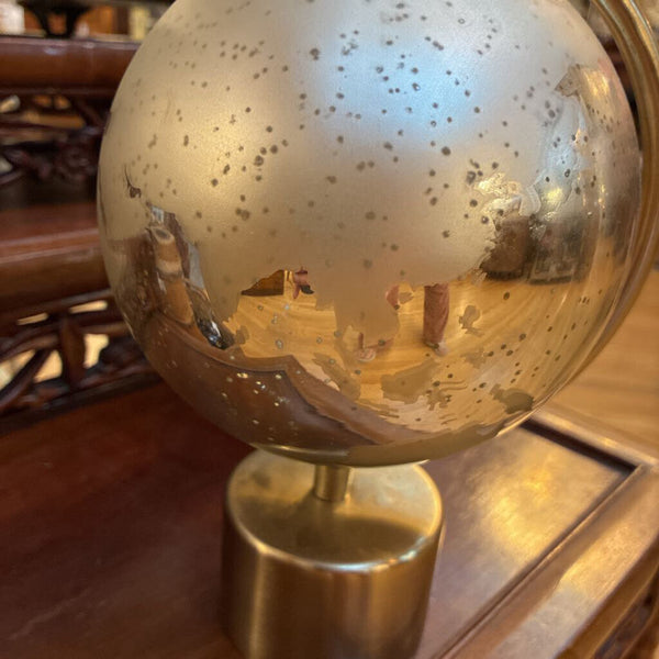 Vintage Silver Metal Globe on Stand 10" x 7"