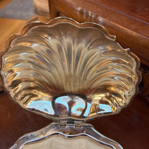 Vintage Lidded Silver Plate Clam Dish w/ Knife 5" x 5"