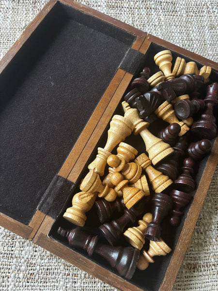 VTG Wood 11" Vintage Wooden Travel Chess Set