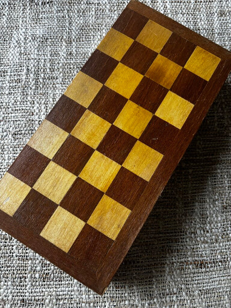 VTG Wood 11" Vintage Wooden Travel Chess Set