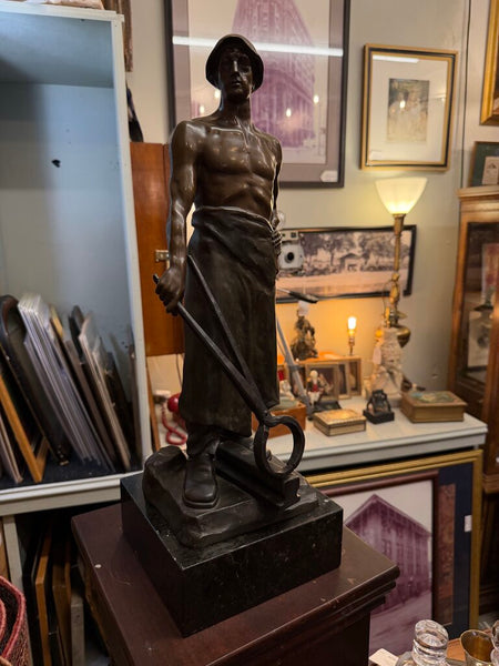 Julius Paul Schmidt-Felling (1835-1920), Germany, Bronze Sculpture: Foundry Worker, 22 1/2"in H x 7 1/2"in W x 7 1/2"in D