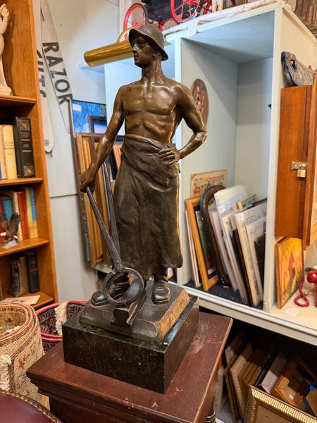 Julius Paul Schmidt-Felling (1835-1920), Germany, Bronze Sculpture: Foundry Worker, 22 1/2"in H x 7 1/2"in W x 7 1/2"in D