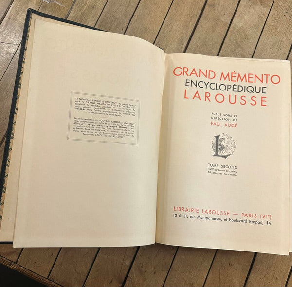 c.1937 GRAND MEMENTO LAROUSSE ENCYCLOPEDIA (IN FRENCH)