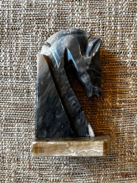 Vintage Horse Head Onyx Marble Bookend