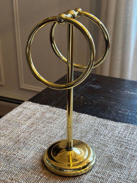 Vtg 12" Tall Free Standing Vanity Two Ring Hand Towel Holder