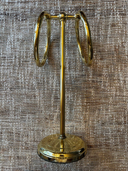 Vtg 12" Tall Free Standing Vanity Two Ring Hand Towel Holder