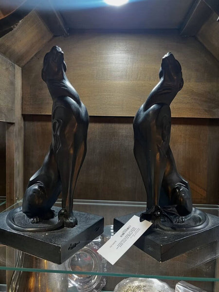 PAIR vintage Art Deco black panther sculptures by Alexander Danel for Austin Productions