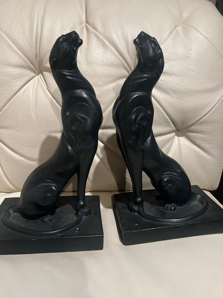 PAIR vintage Art Deco black panther sculptures by Alexander Danel for Austin Productions