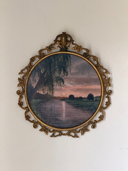Original Art by Loren Combs Sunset Scene in Antique Frame