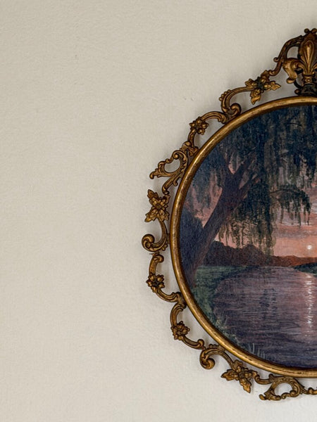 Original Art by Loren Combs Sunset Scene in Antique Frame
