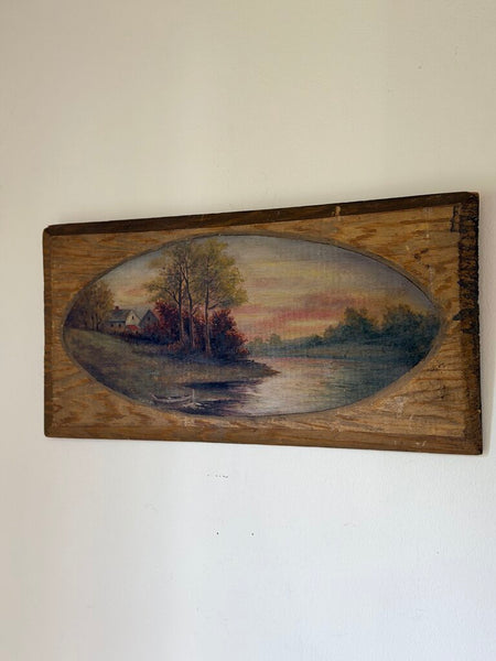 1888 Oil on Wood Panel Sunset Painting