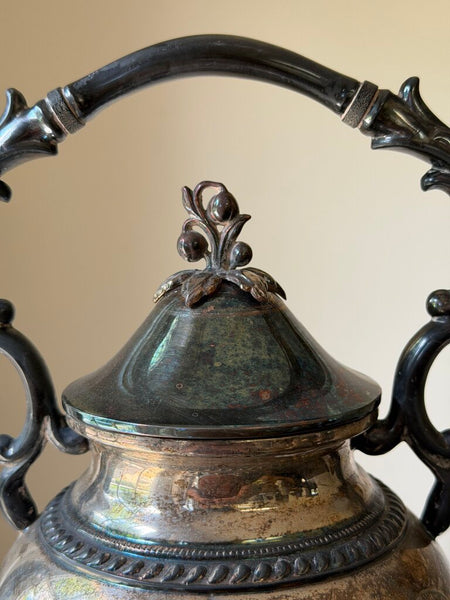 0330 Vintage English Etched Teapot on Stand w/ Warmer