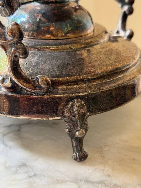 0330 Vintage English Etched Teapot on Stand w/ Warmer