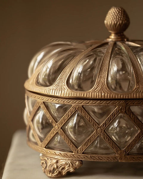 1586 Oval Lidded Bubble Glass Jar