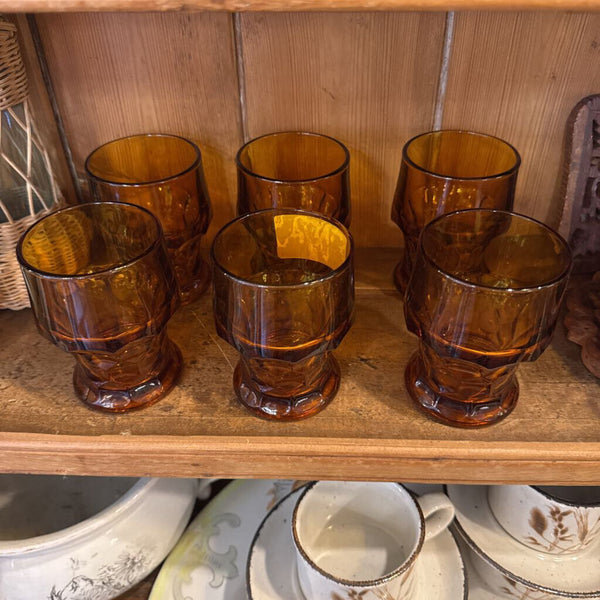 Vintage Georgian amber glass honeycomb old fashioned tumbler set of 6