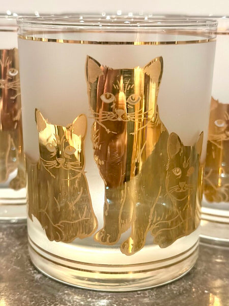 SET OF (4) CULVER 22K GOLD CAT GLASSES, IN STORE PICKUP ONLY