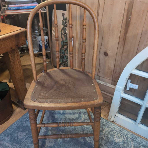 Antique Windsor Chair with Leather Seat. IN STORE PICKUP