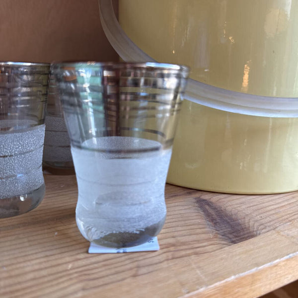Mid century shot glass (each) silver stripe and frosted