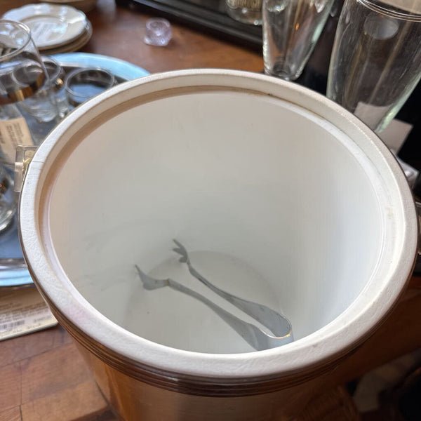 Gold and lucite ice bucket with tongs