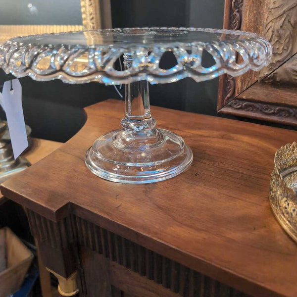Lovely Vintage Glass Cake Plate 12 in