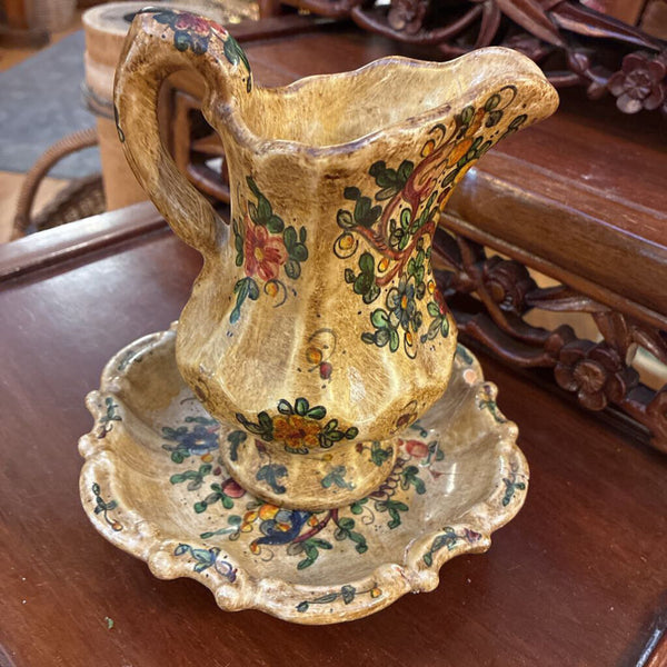 Vintage Hand Painted Pitcher and Saucer