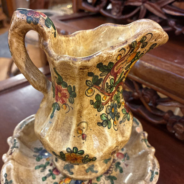 Vintage Hand Painted Pitcher and Saucer