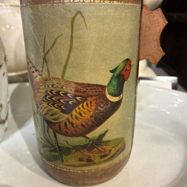Vintage JW Dant 1969 Leather Wrapped Pheasant Decanter 10" x 4"