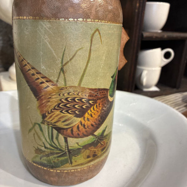Vintage JW Dant 1969 Leather Wrapped Pheasant Decanter 10" x 4"