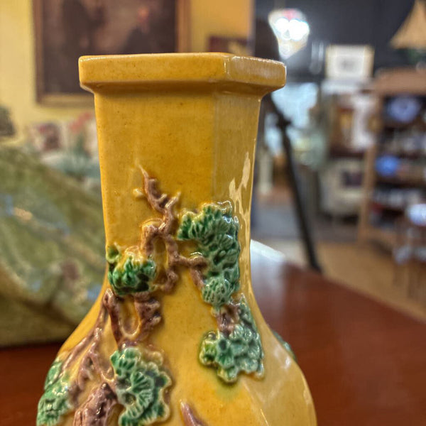 Vintage Chinese Glazed Yellow Vase 5.5 x 2.5