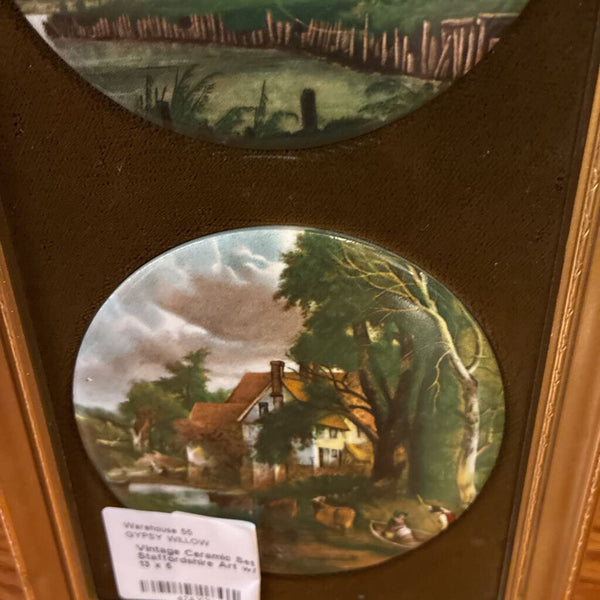 Vintage Ceramic Set of Three Staffordshire Art w/ Velvet Matte 13 x 5