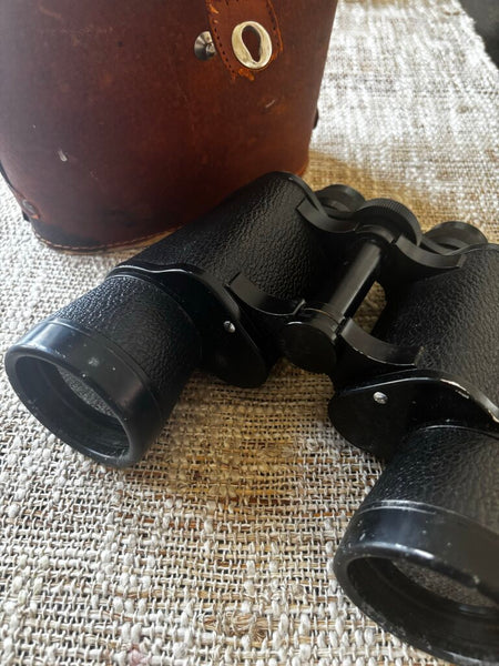 Vintage Binolux Binoculars w/Leather Compass Case