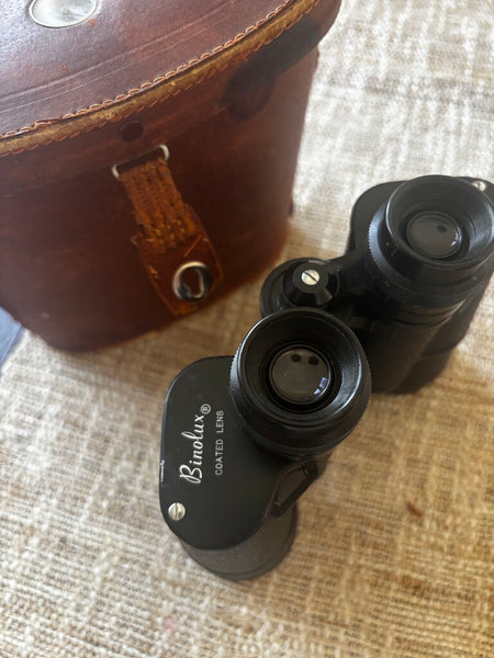 Vintage Binolux Binoculars w/Leather Compass Case