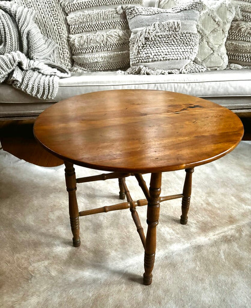 Antique Wood Elliptical Folding Accent Table 24R x 19.75H (in store PU)