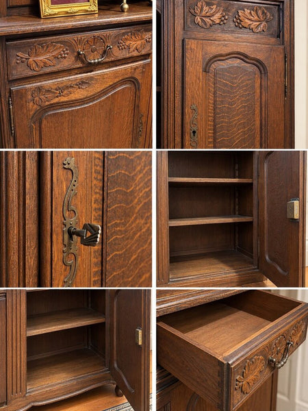French Provincial Louis XV style Solid carved oak Buffet w/ KEY