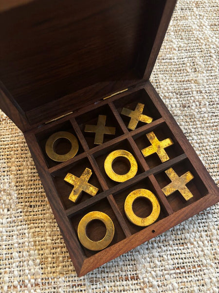 Wood and Brass Tic Tac Toe Travel Game Set