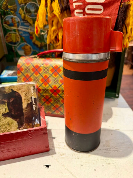 JFV ~ Vintage red & black stripe thermos